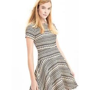 Banana Republic Print Black White Tweed Jacquard Fit-and-Flare Dress Size 16 NWT